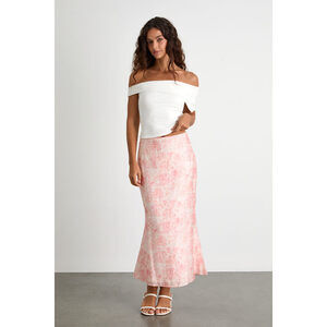 Lulus Lynelle Pink Floral Textured Midi Skirt - Size M